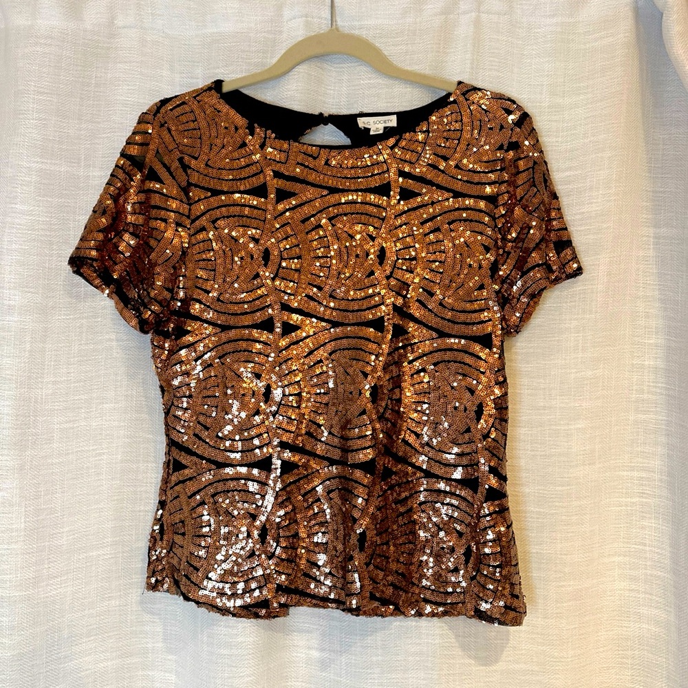 SC Society Gold/Black sequin blouse, size M